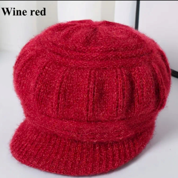 Warm 2Pc. Wool Wine Red Hat with Gold Heart Pendant with Wine Red Neck Scarf !! - Picture 4 of 11